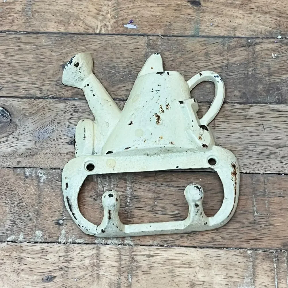 Watering Can Wall Hook Cast Iron Leash Key Towel Coat Hanger Rustic Antique